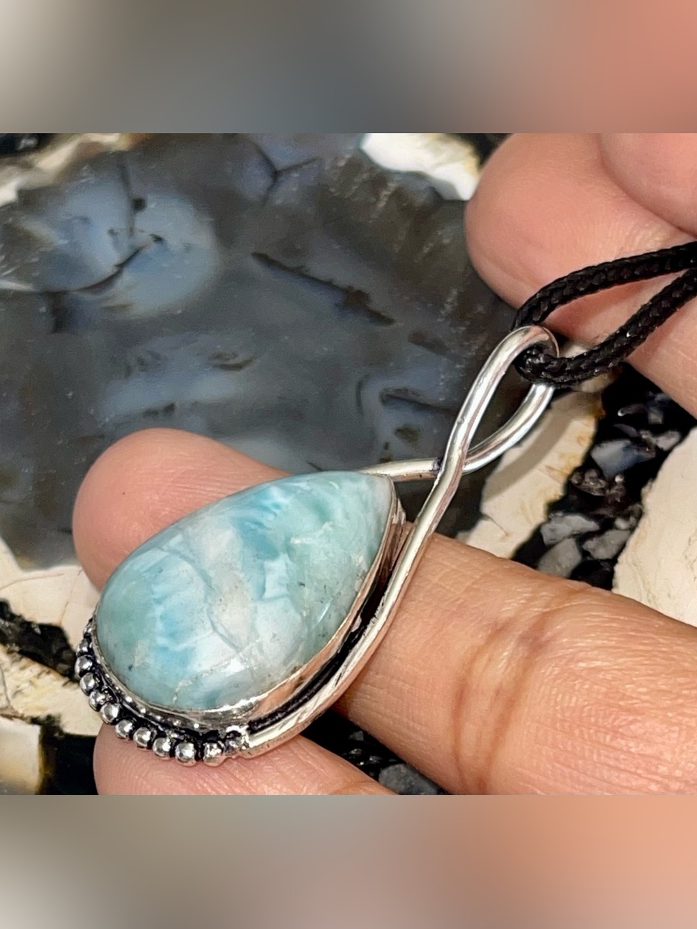 Small Lightweight Atlantis Caribbean Larimar Pendant 1 7/8”